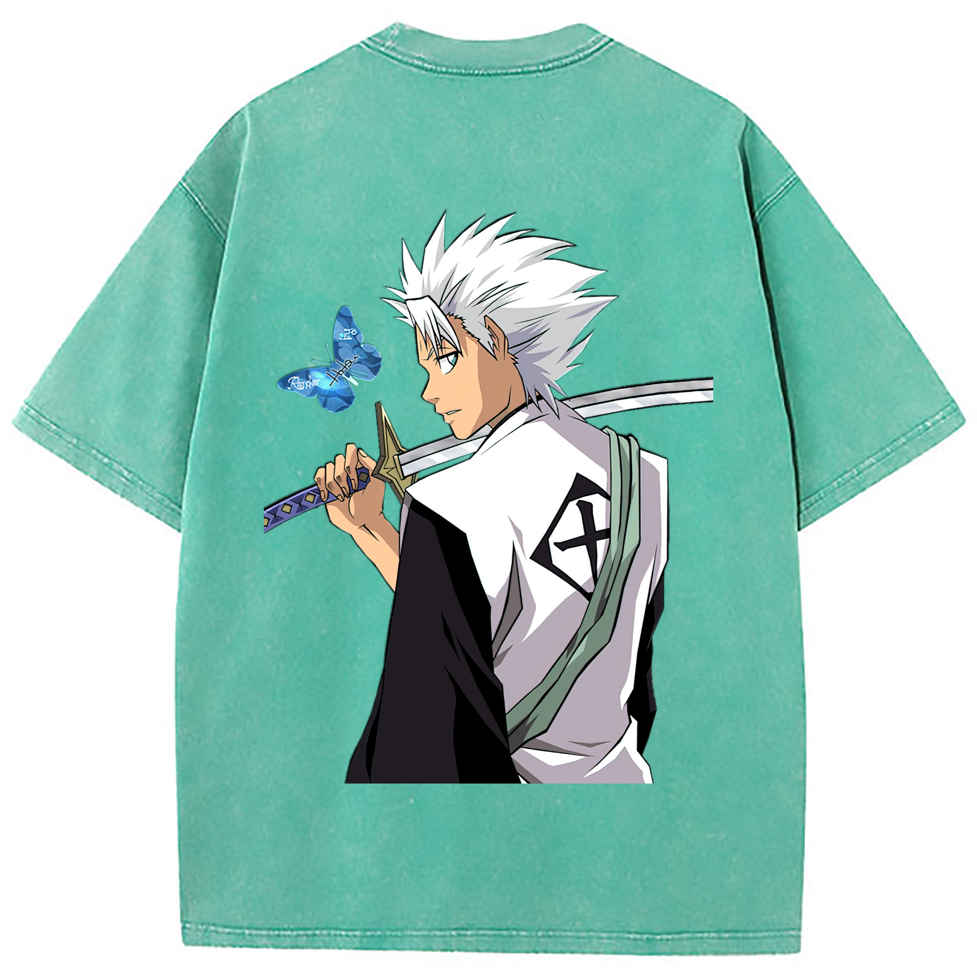 （画像用） ブリーチ 日番谷冬獅郎（ひつがや とうしろう） BLEACH Hitsugaya Toushirou 綿100% ヴィンテージ風 半袖Tシャツ（背面プリント）